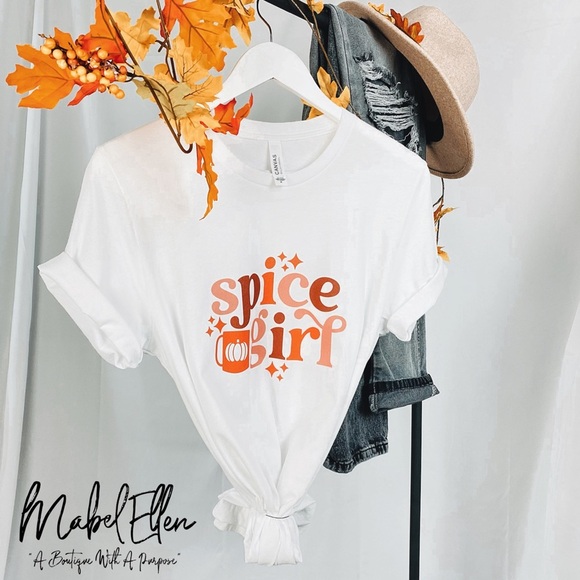 πBella Canvas Fall Spice Girl White graphic Tee size Large - Picture 1 of 7